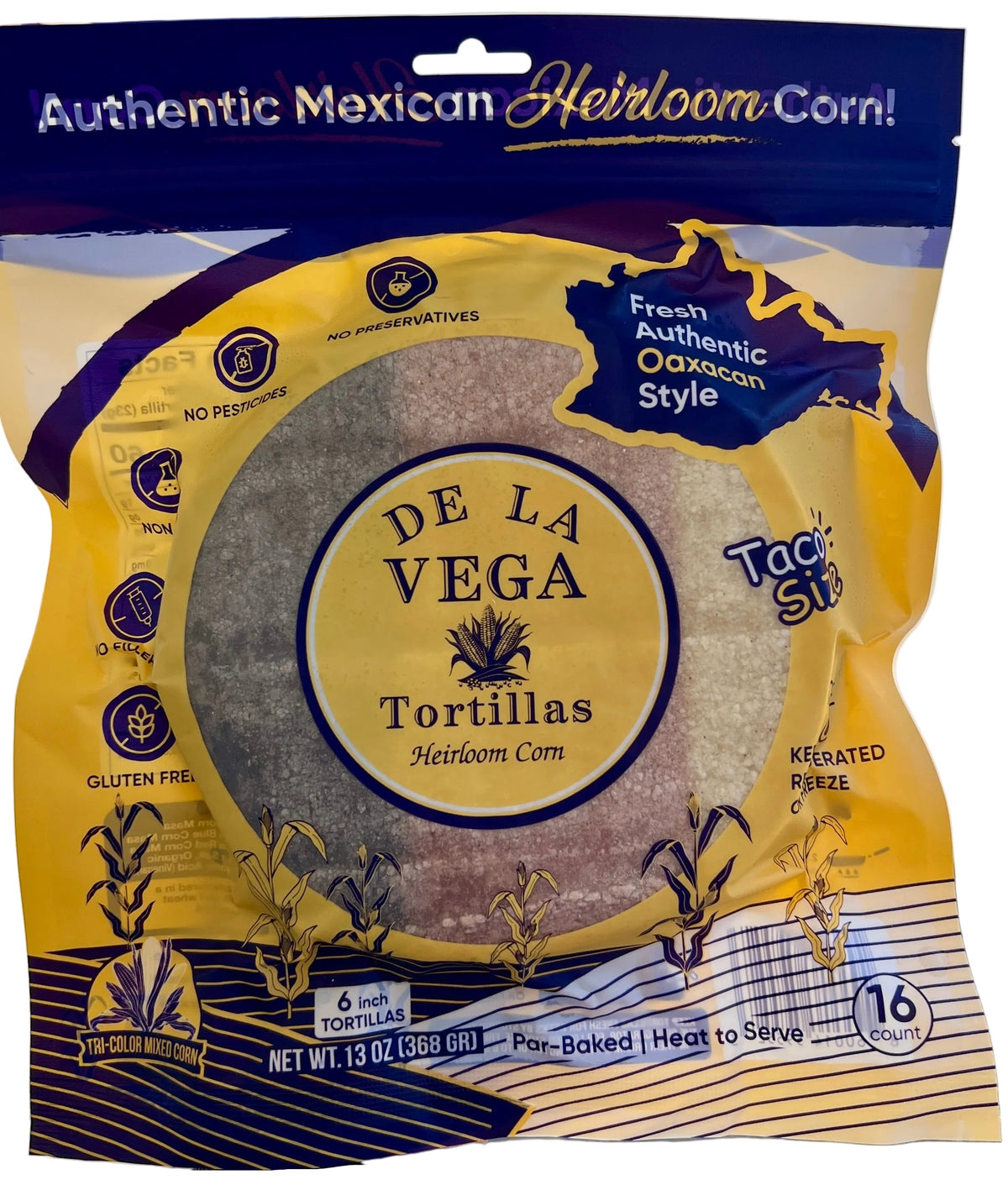 Fresh TRI-COLOR Heirloom Corn Tortillas